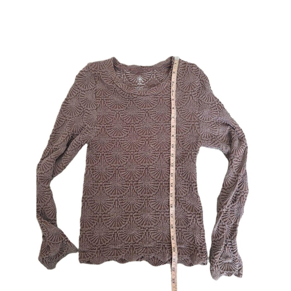AURA Brown Mauve Textured Knit Crew Neck‎ Long Sleeve Scalloped Hem Sweater LG - Picture 8 of 9